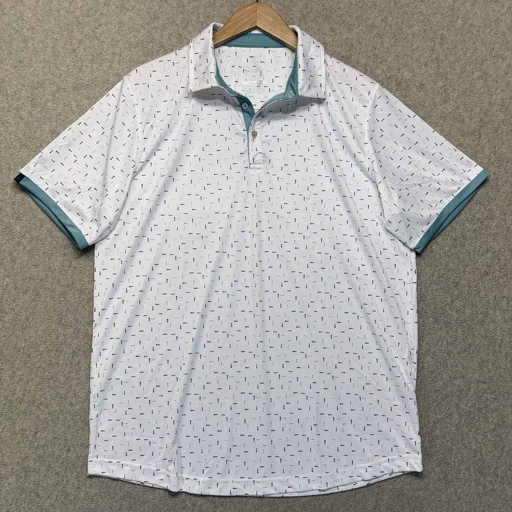 Swannies Men's Golf Polo Shirt White Print Performance Stretch Size Large